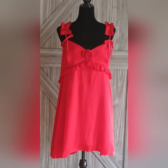 Wild Fable Red Dress with Rosette and Bow Accents - Picture 1 of 9